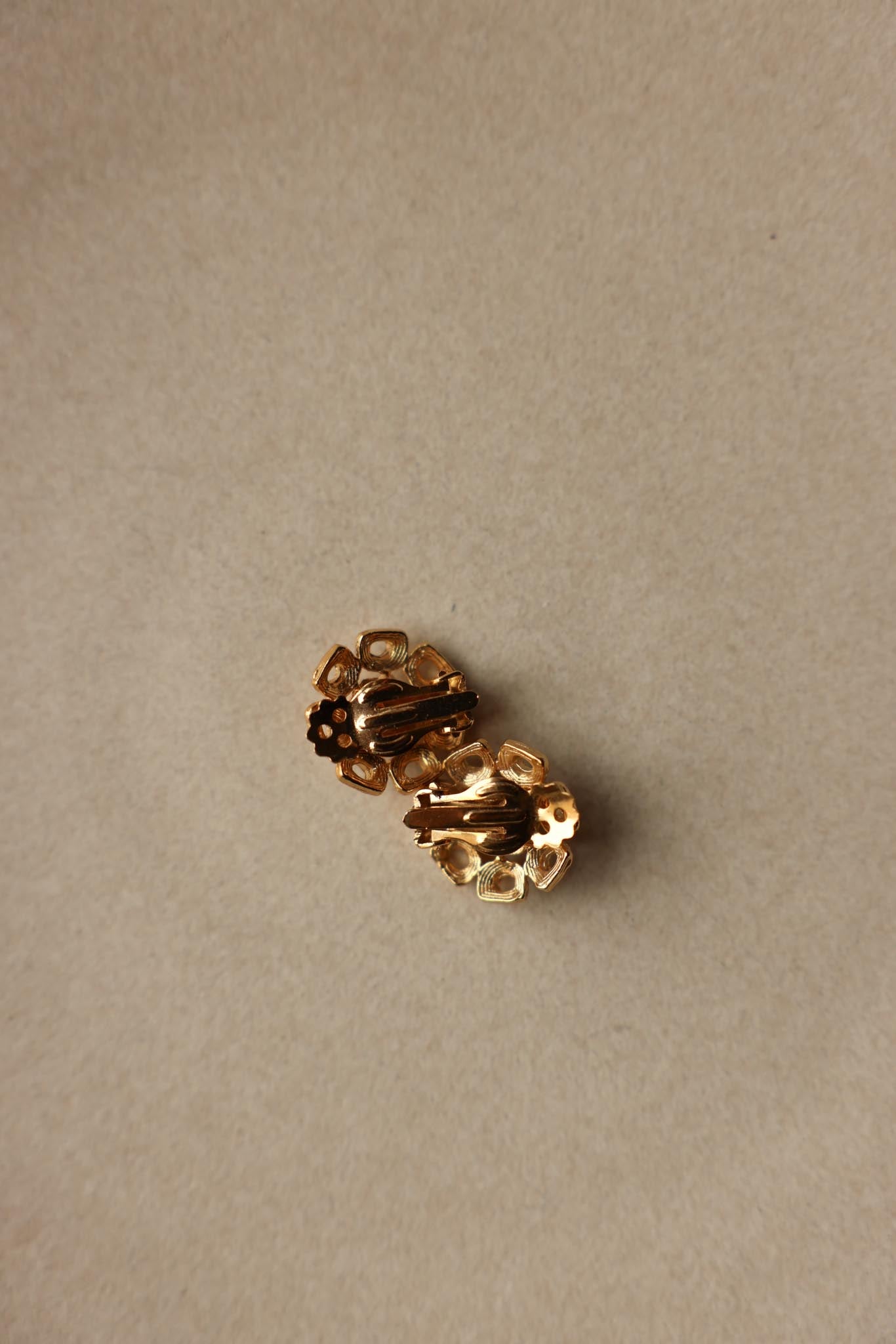 Gold Tone Amber Rhinestone Clip-On Earrings