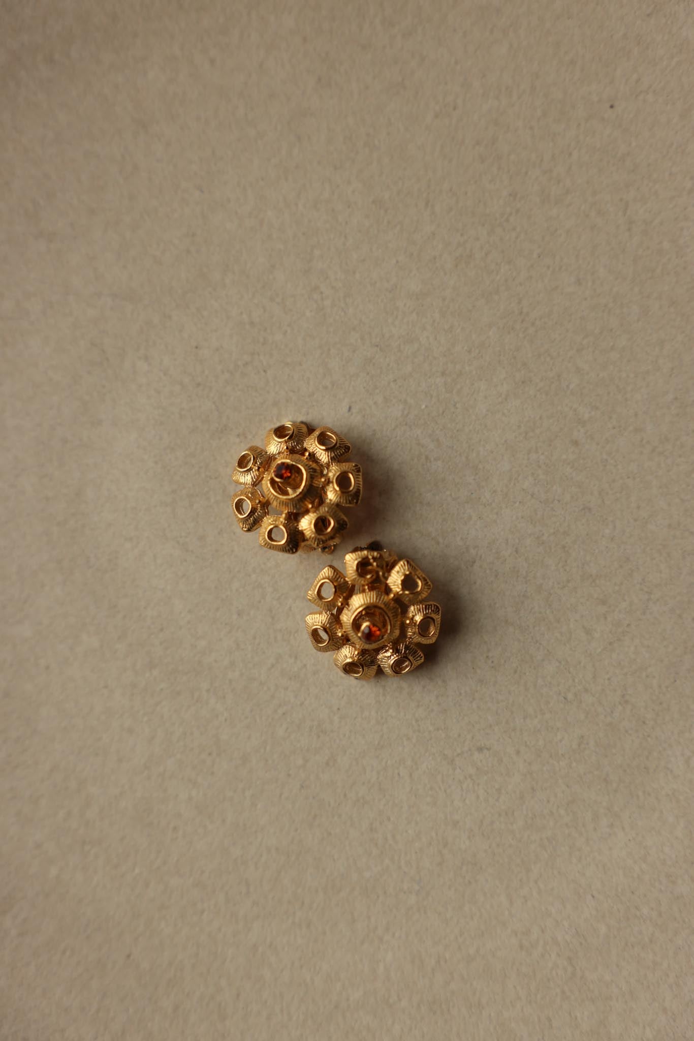 Gold Tone Amber Rhinestone Clip-On Earrings