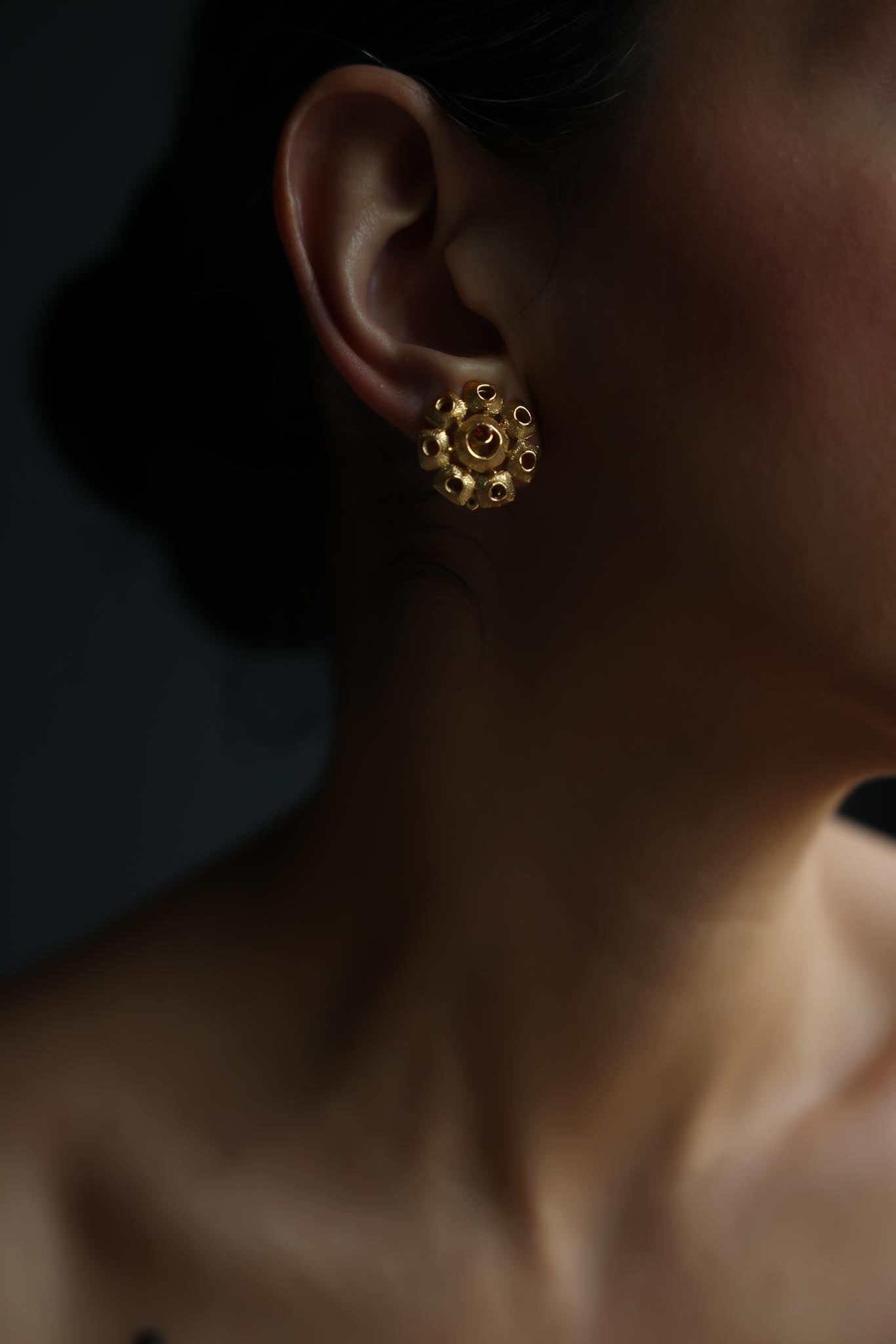 Gold Tone Amber Rhinestone Clip-On Earrings