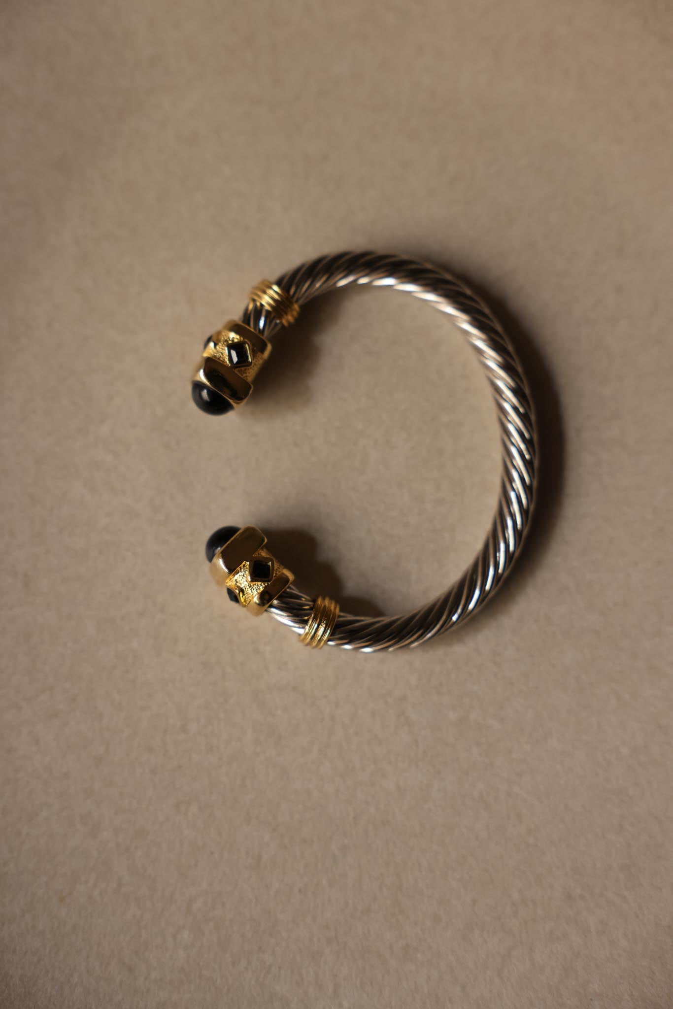 Two-Tone Cuff Bracelet with Black Stone Accents|Vintage Baazaar 