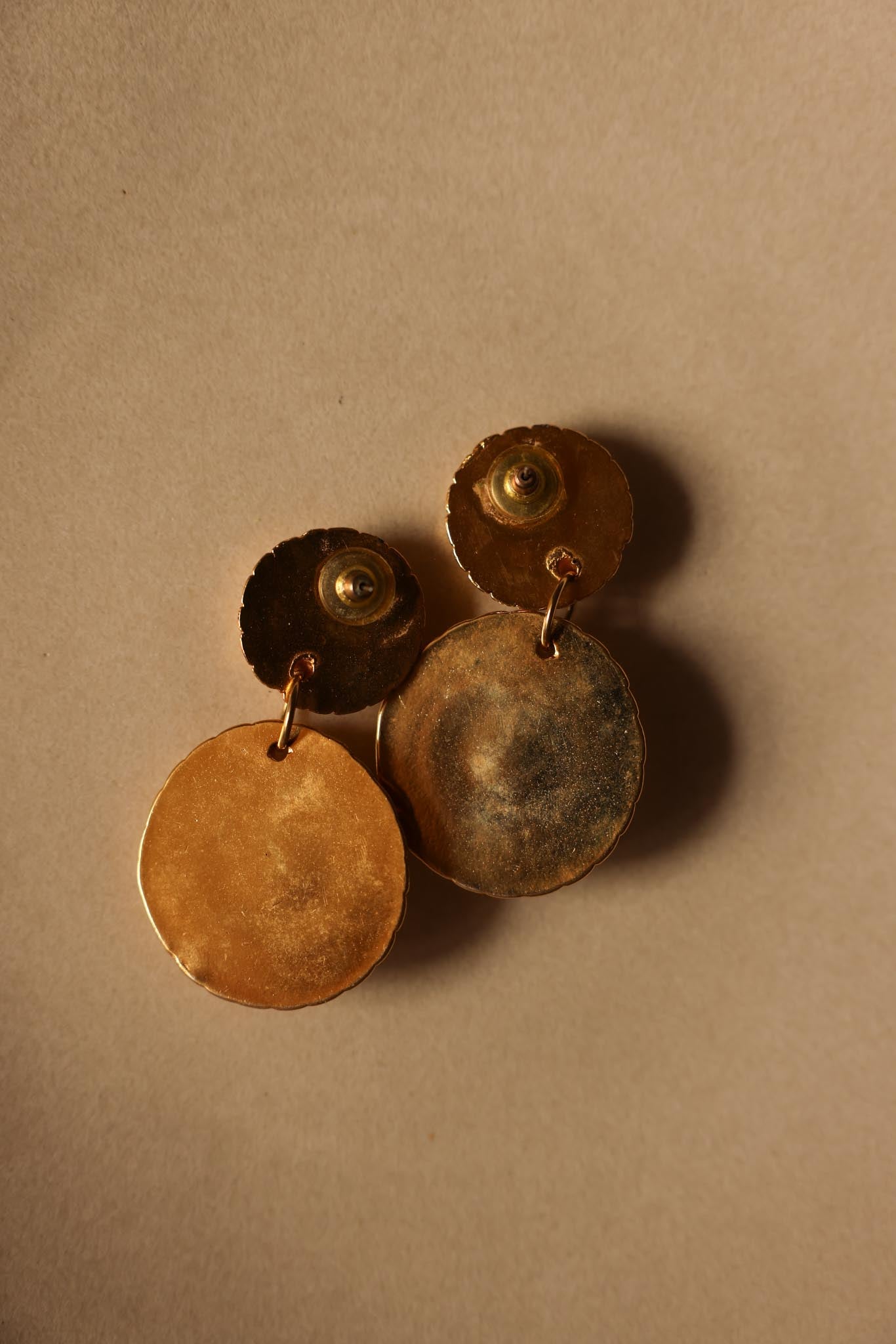 Gold-Tone Drop Earrings with Green Cabochons