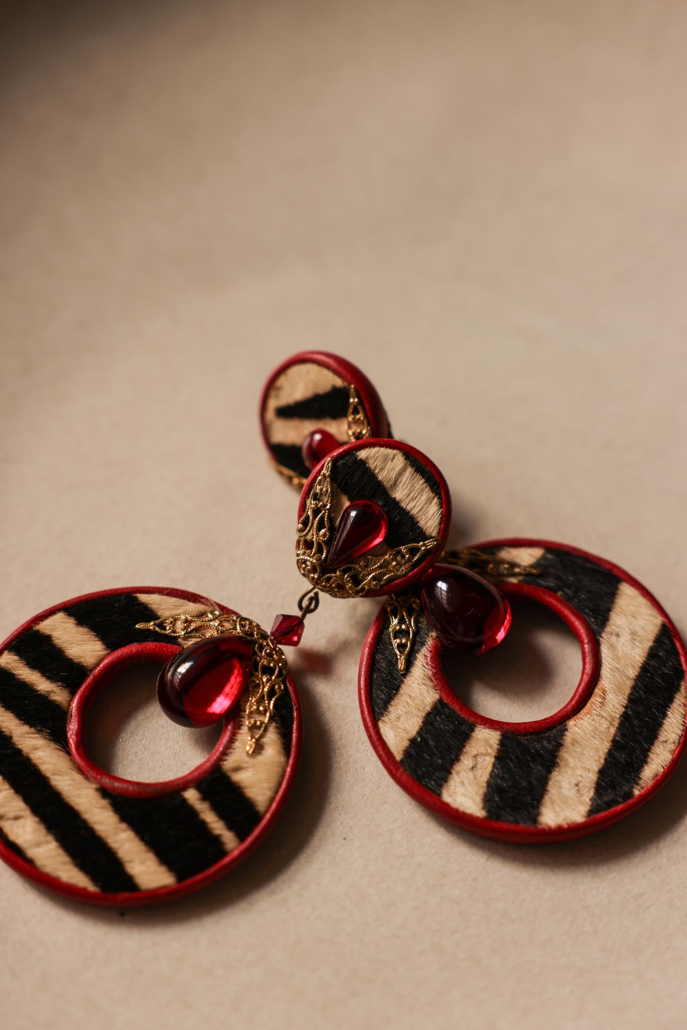 1980s Red and Gold Zebra Clip-On Earrings