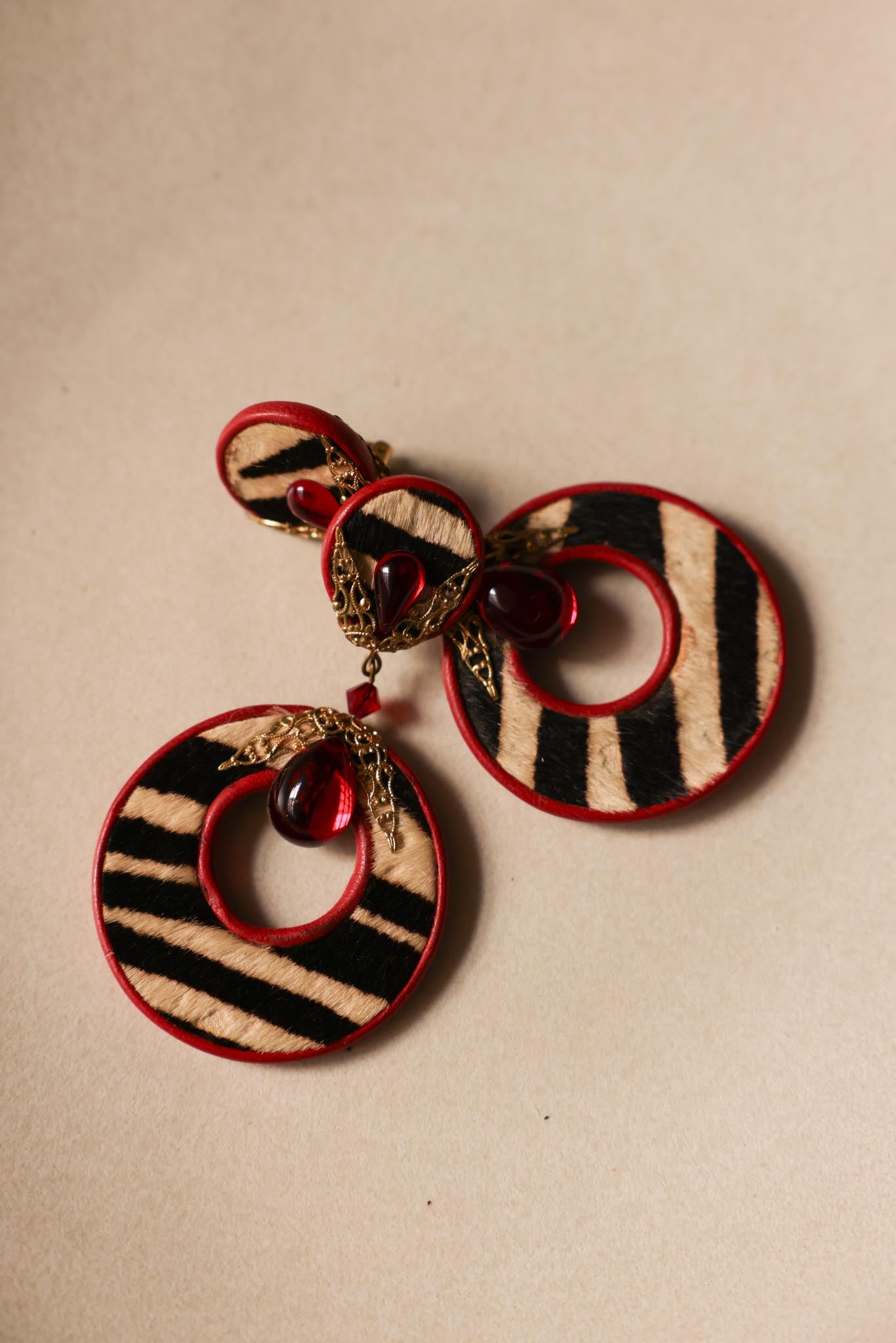 1980s Red and Gold Zebra Clip-On Earrings