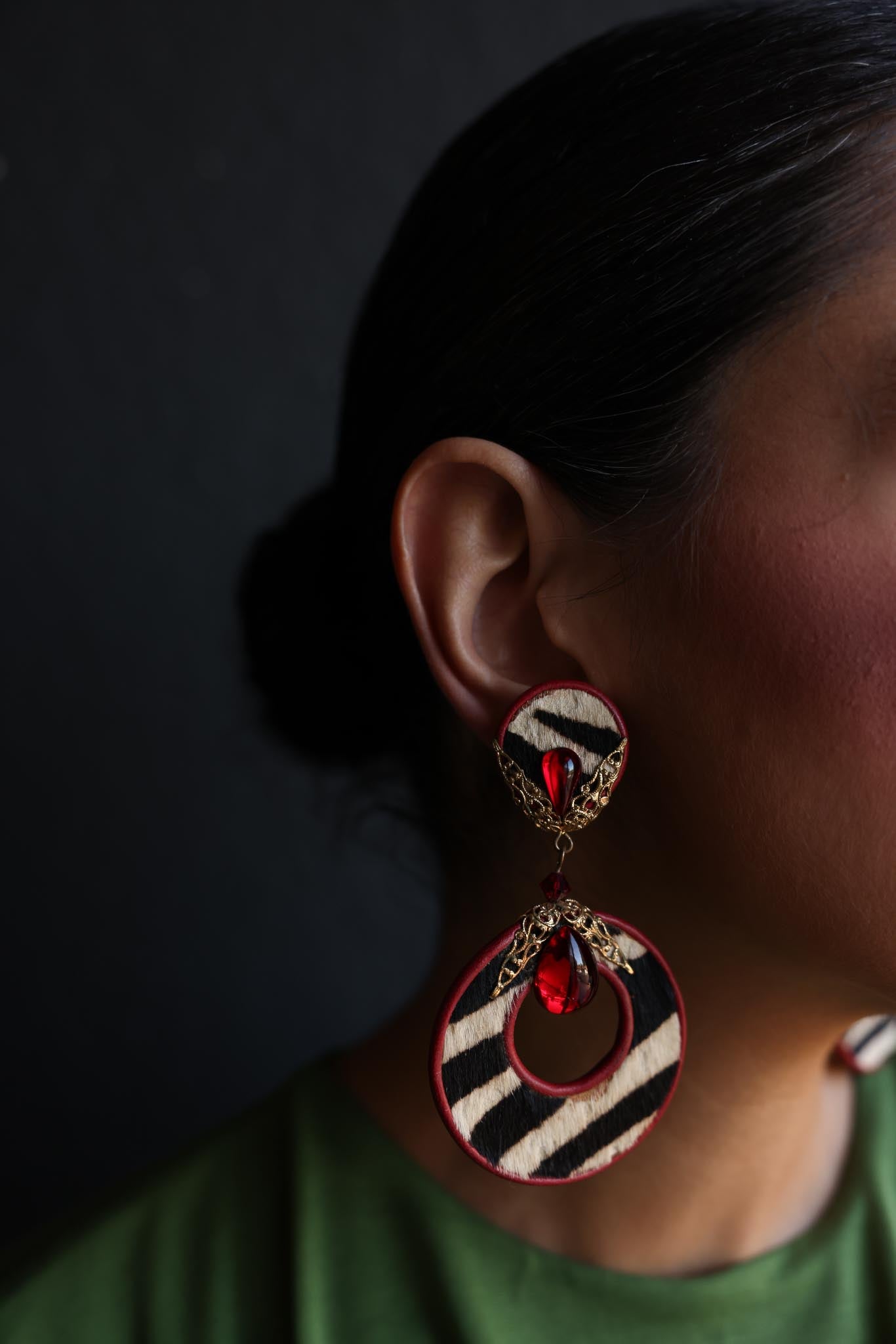 1980s Red and Gold Zebra Clip-On Earrings