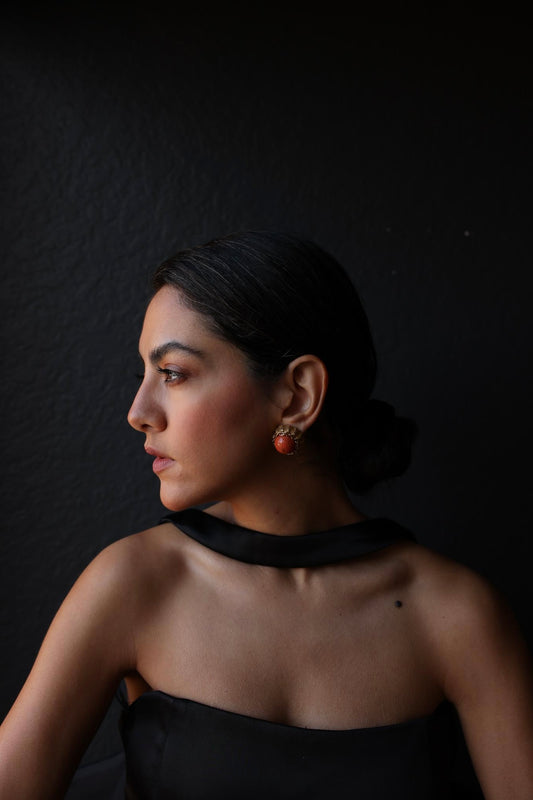 Vintage Coral Cabochon  Earrings|Vintage Baazaar 