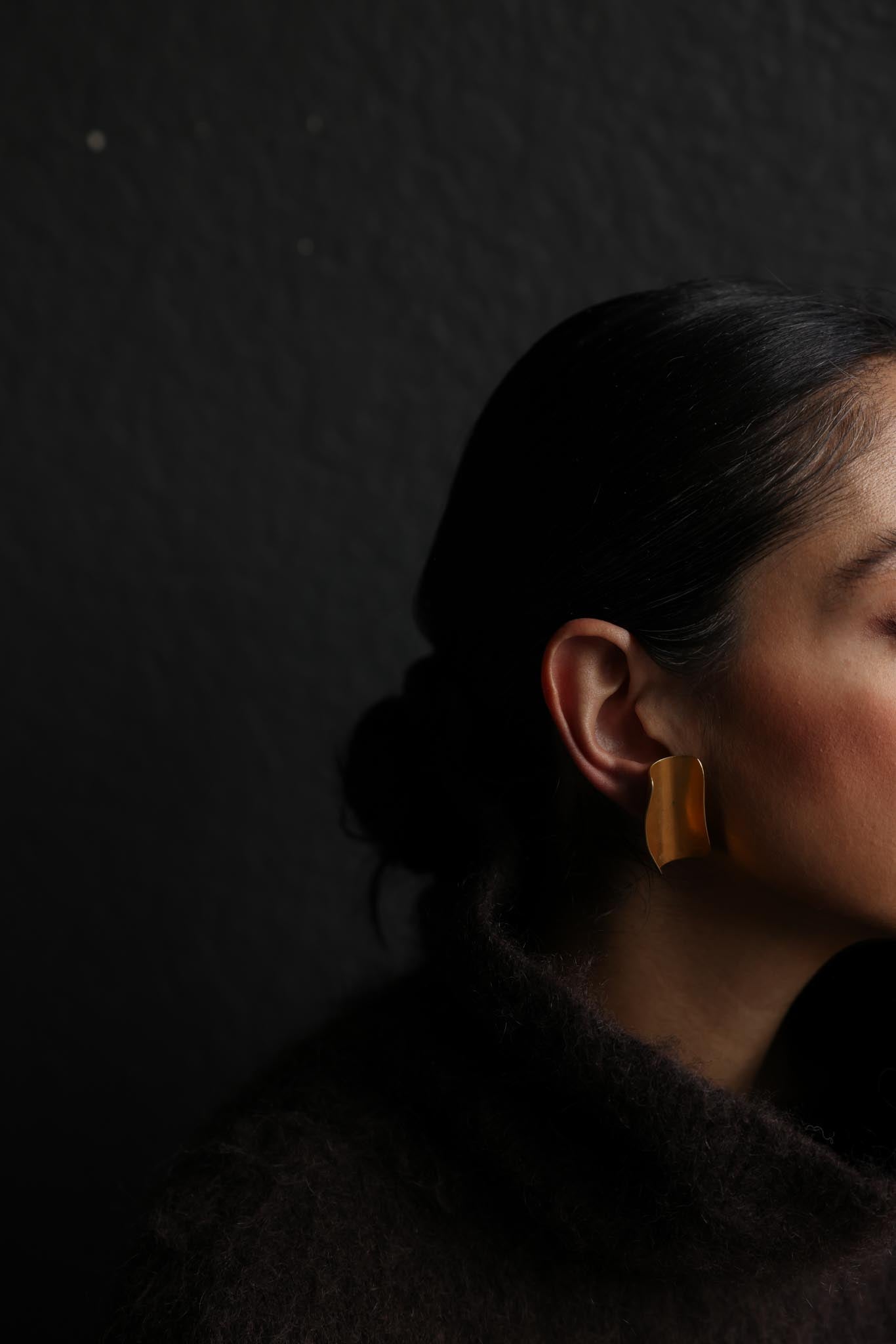 Gold Plated Matte Gold Curved Clip-On Earrings