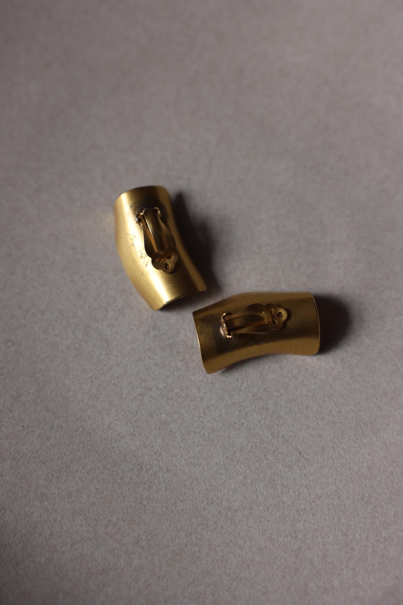 Gold Plated Matte Gold Curved Clip-On Earrings
