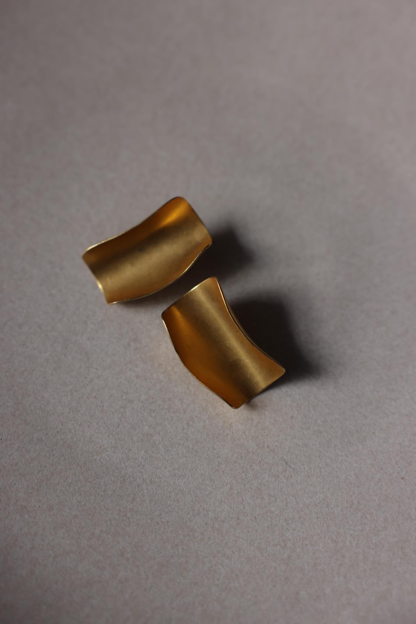 Gold Plated Matte Gold Curved Clip-On Earrings