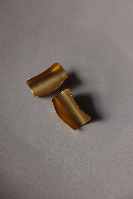 Gold Plated Matte Gold Curved Clip-On Earrings