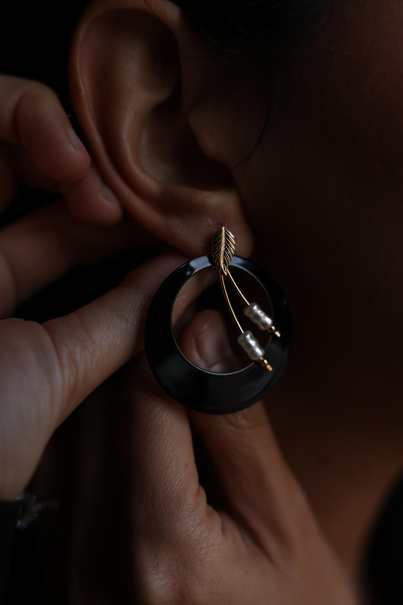 Modernist Hoop Earrings with Pearl Accents|Vintage Baazaar 
