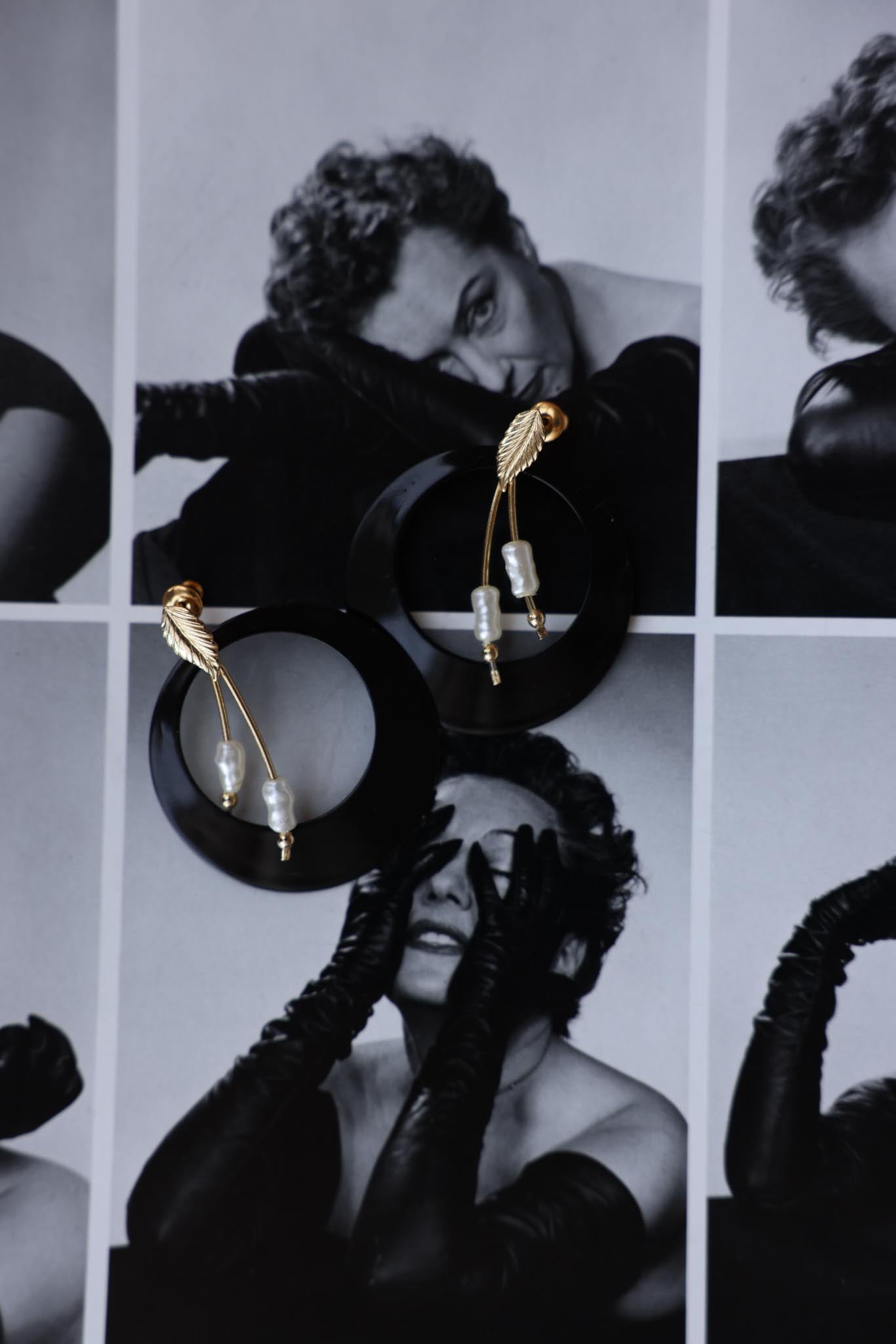 Modernist Hoop Earrings with Pearl Accents|Vintage Baazaar 