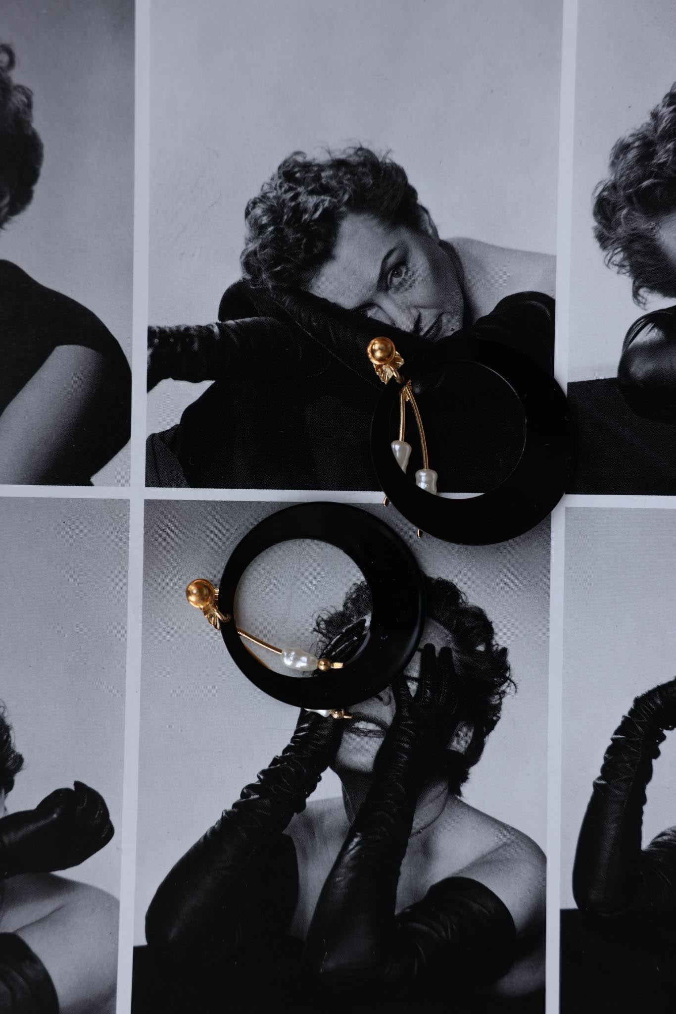 Modernist Hoop Earrings with Pearl Accents|Vintage Baazaar 