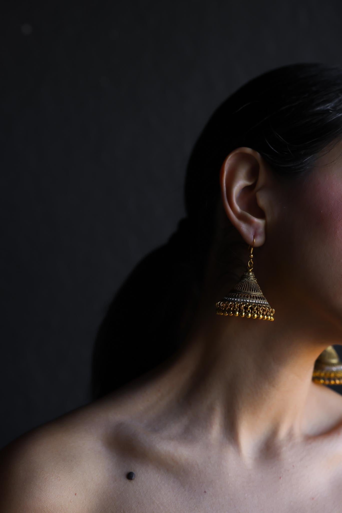 Golden Filigree Jhumka Earrings|Vintage Baazaar 