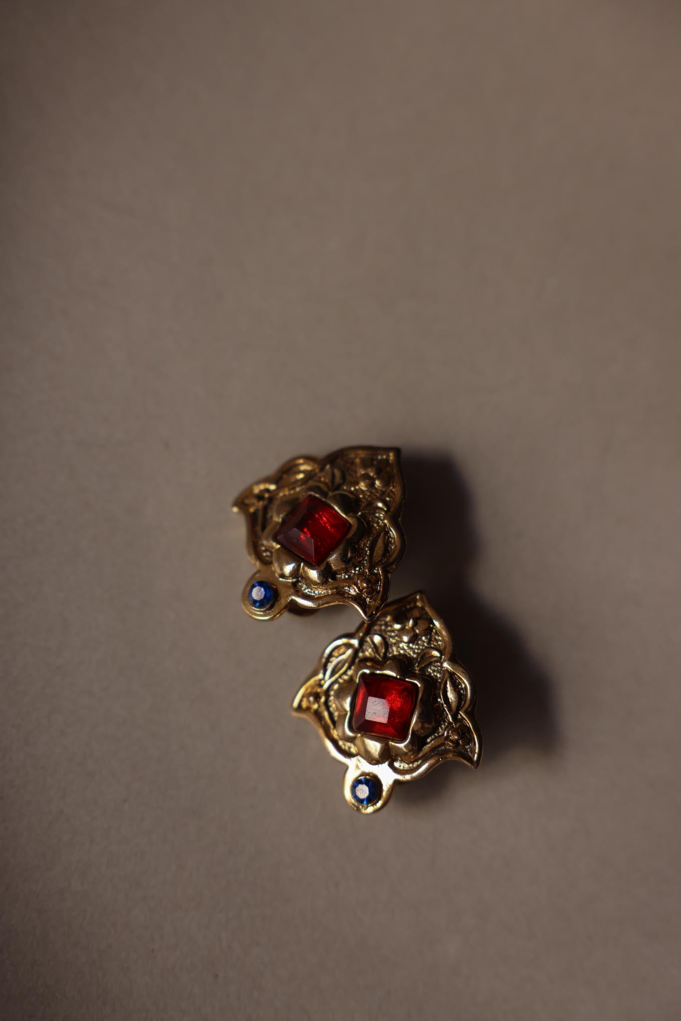 Gold-Tone Red & Blue Crest Clip-On Earrings