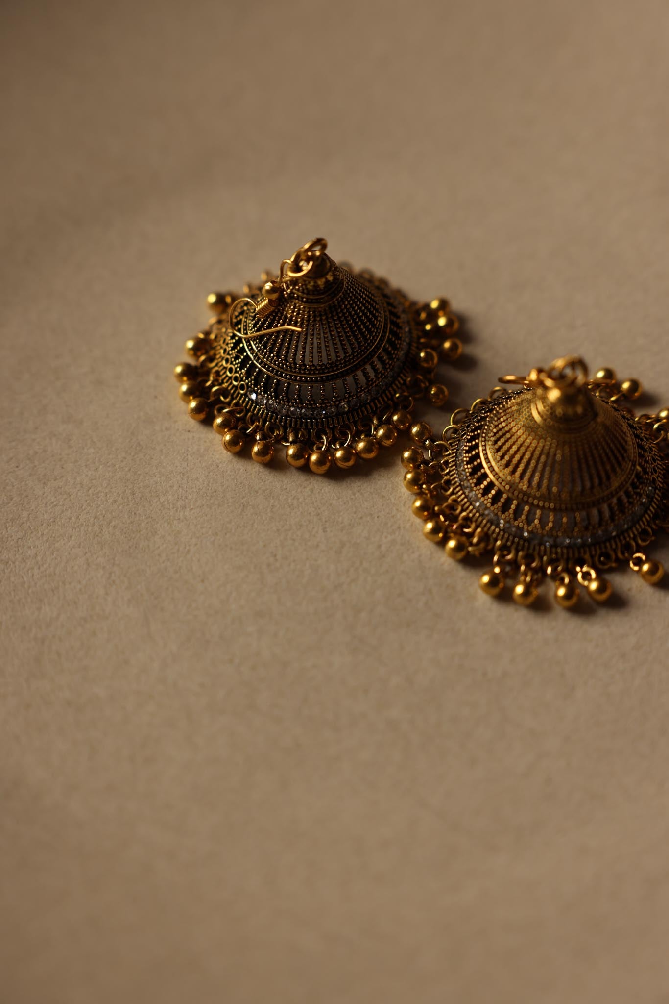 Golden Filigree Jhumka Earrings|Vintage Baazaar 