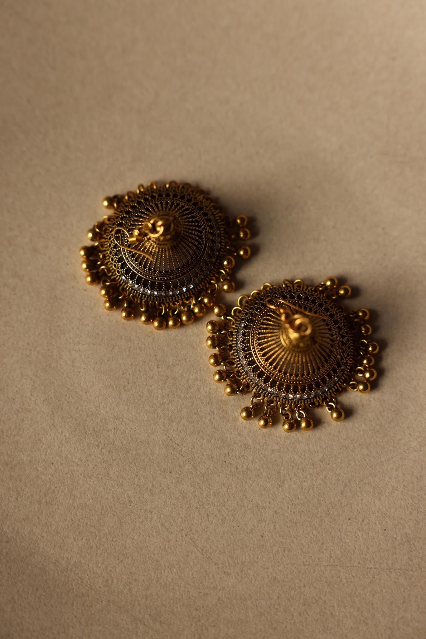 Golden Filigree Jhumka Earrings|Vintage Baazaar 
