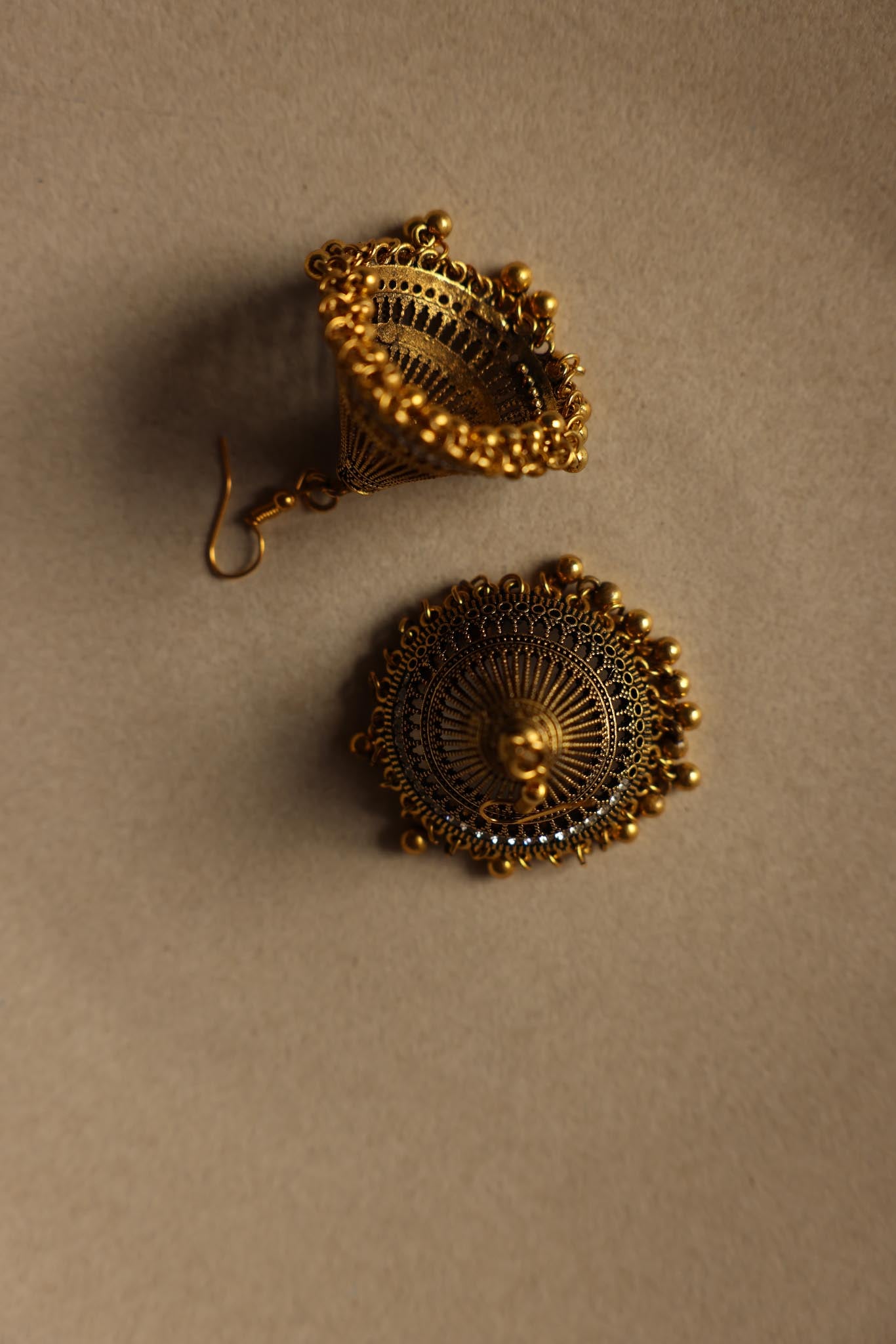 Golden Filigree Jhumka Earrings|Vintage Baazaar 
