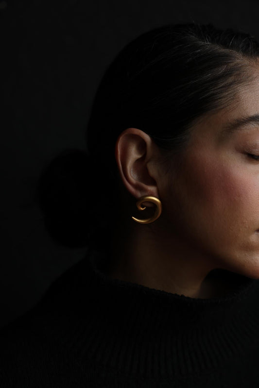 Matte Gold Spiral Pierced Earrings