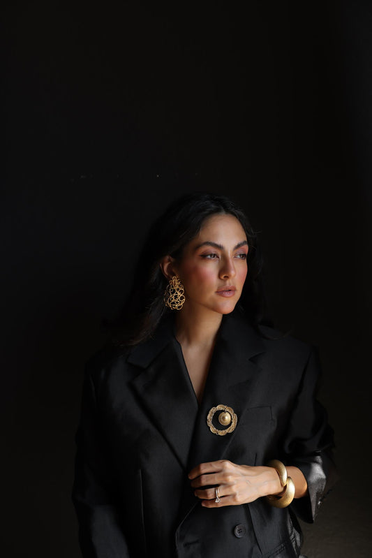Gold-Tone Ornate Circular Brooch