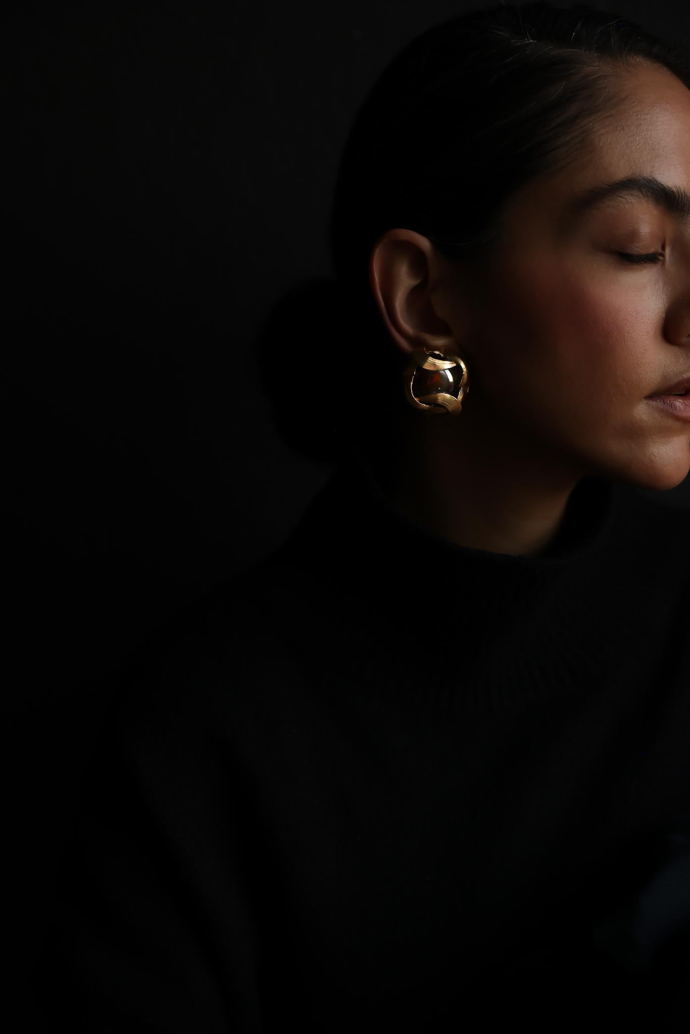 Matte Gold Amber Glass Clip-On Earrings