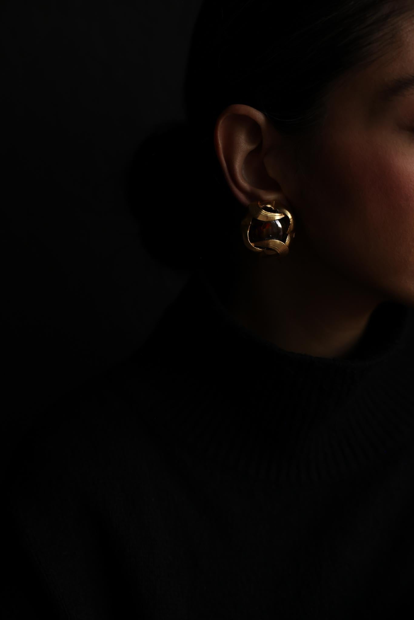 Matte Gold Amber Glass Clip-On Earrings