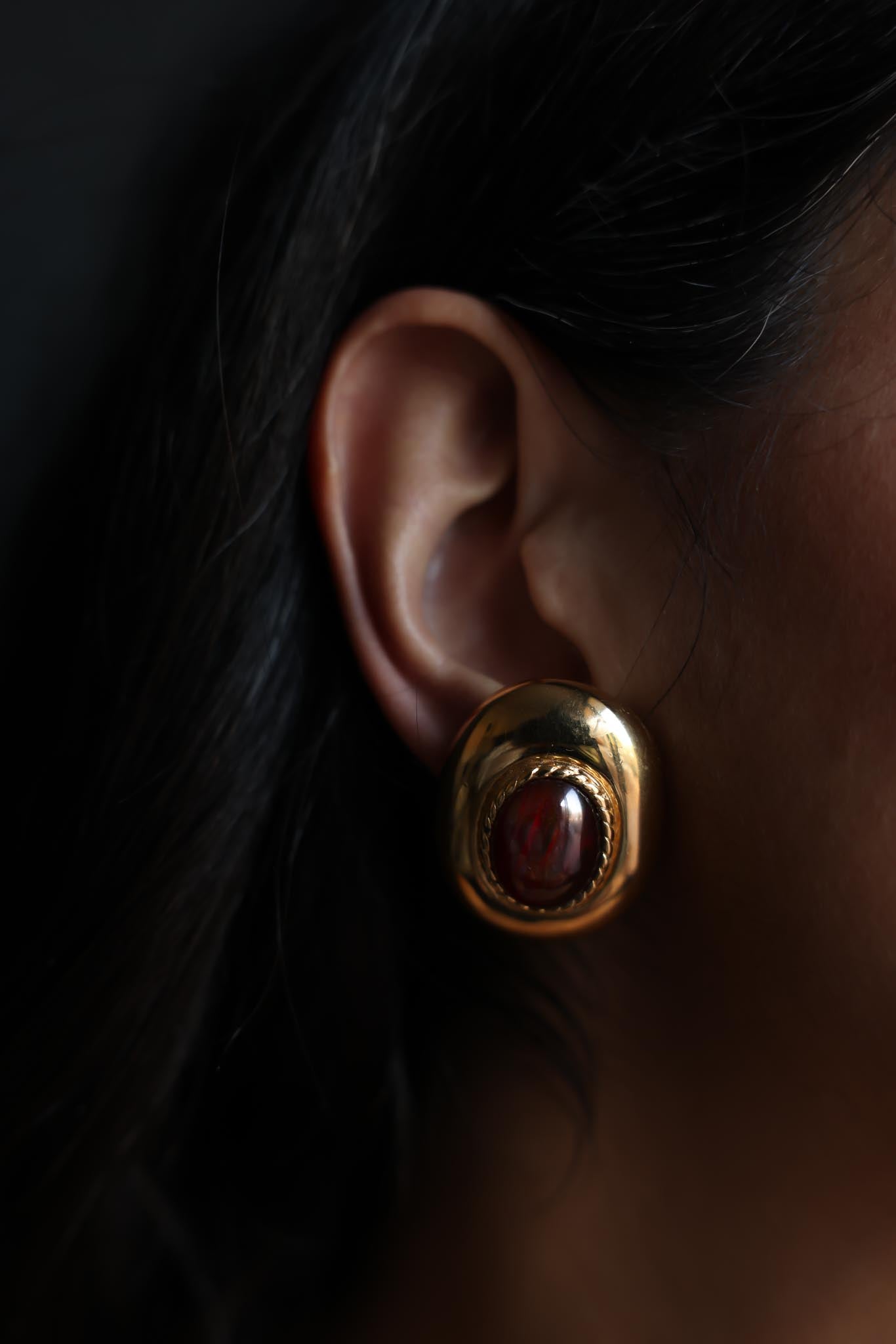 Gold-Tone Clip-On Earrings with Burgundy Cabochons