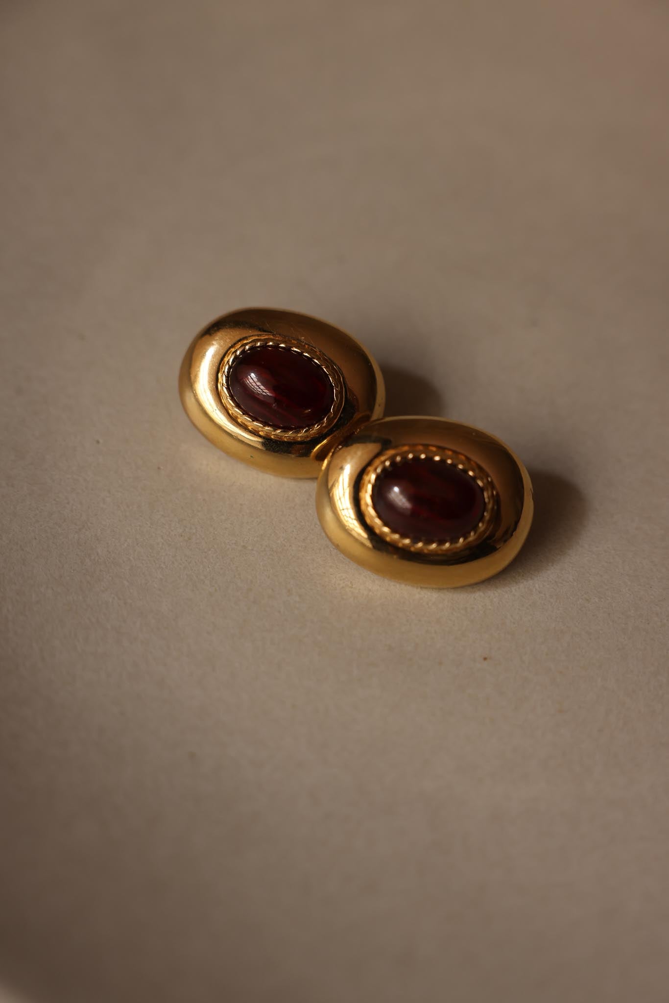 Gold-Tone Clip-On Earrings with Burgundy Cabochons