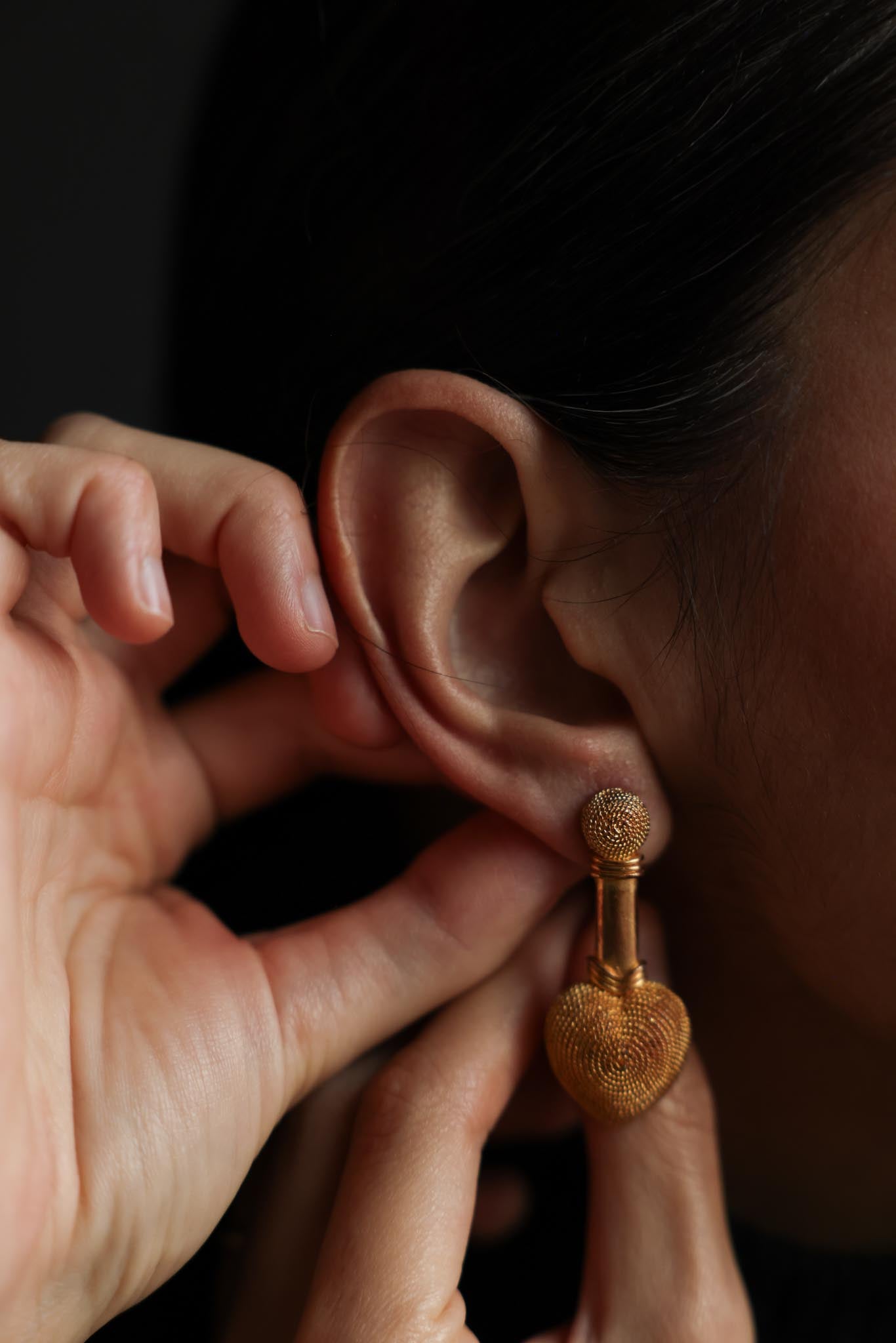 Gold-Tone Textured Heart Drop Pierced Earrings