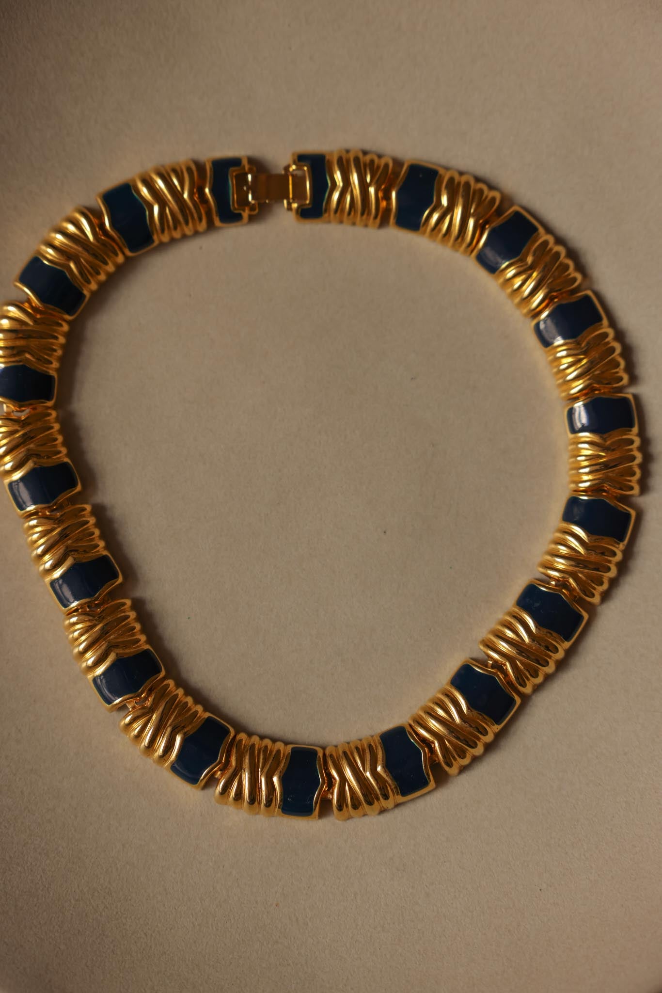 Gold-Tone and Navy Enamel Collar Necklace
