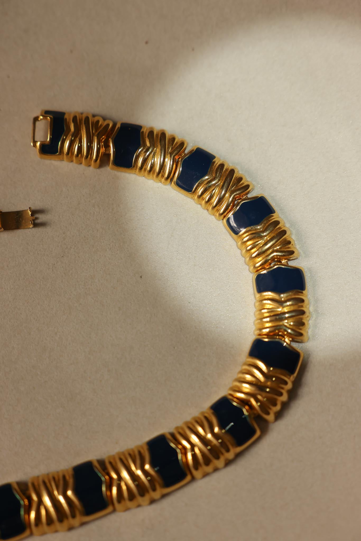 Gold-Tone and Navy Enamel Collar Necklace