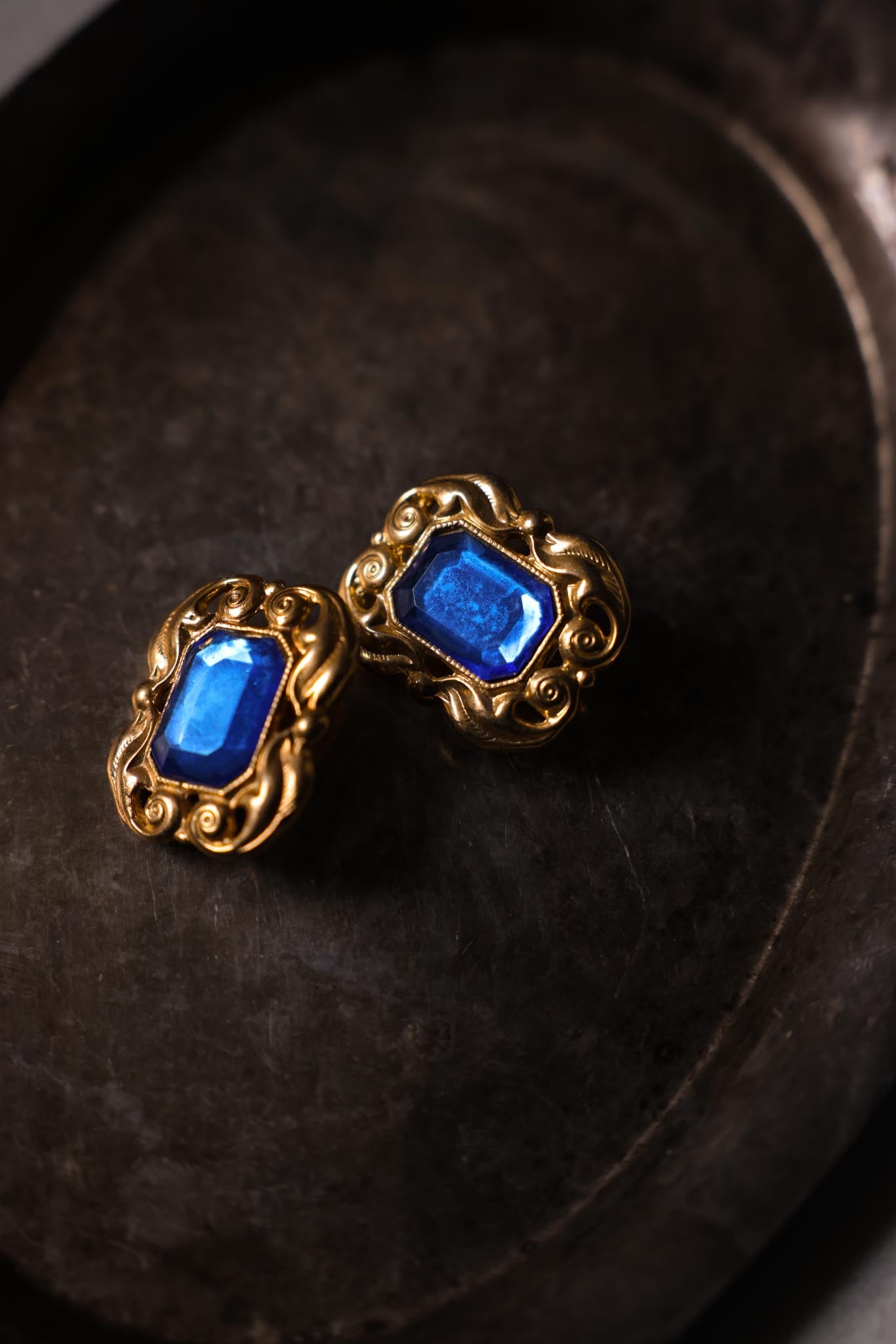 Gold-Tone Blue Accent Clip-On Earrings