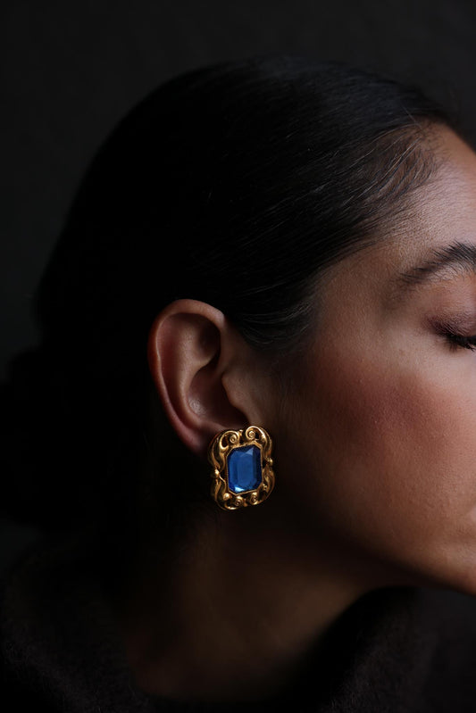 Gold-Tone Blue Accent Clip-On Earrings