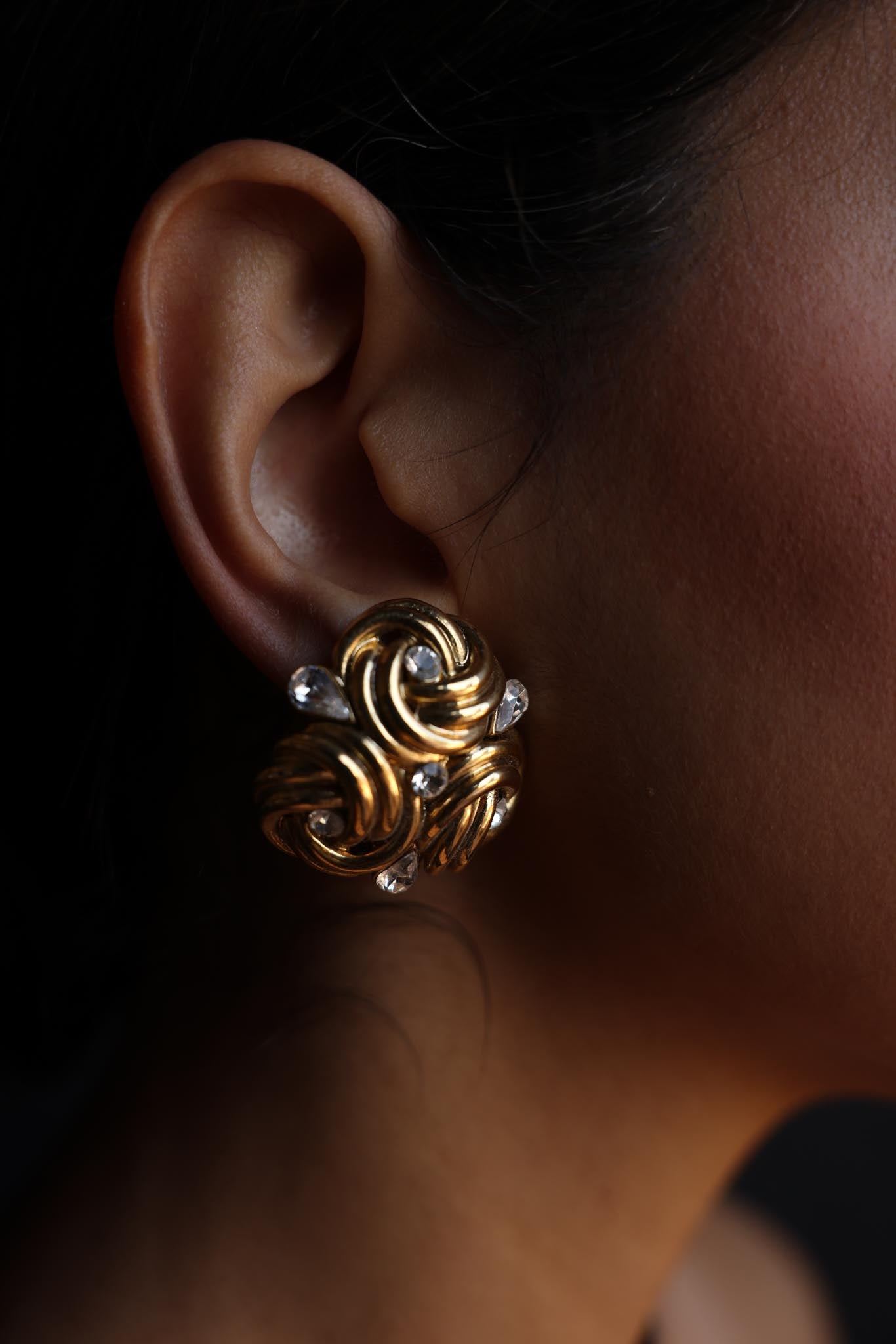 Golden Knot Rhinestone  Earrings|Vintage Baazaar 