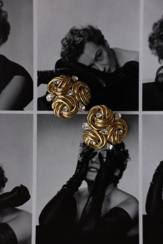Golden Knot Rhinestone  Earrings|Vintage Baazaar 