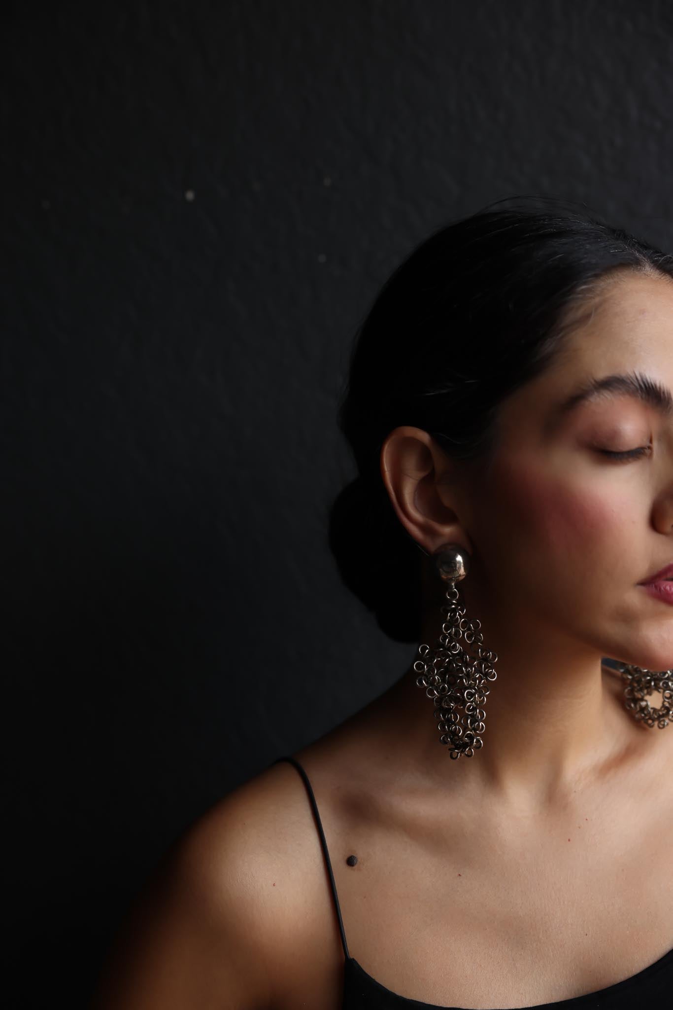 Silver-Tone Sculptural Chain Drop Earrings