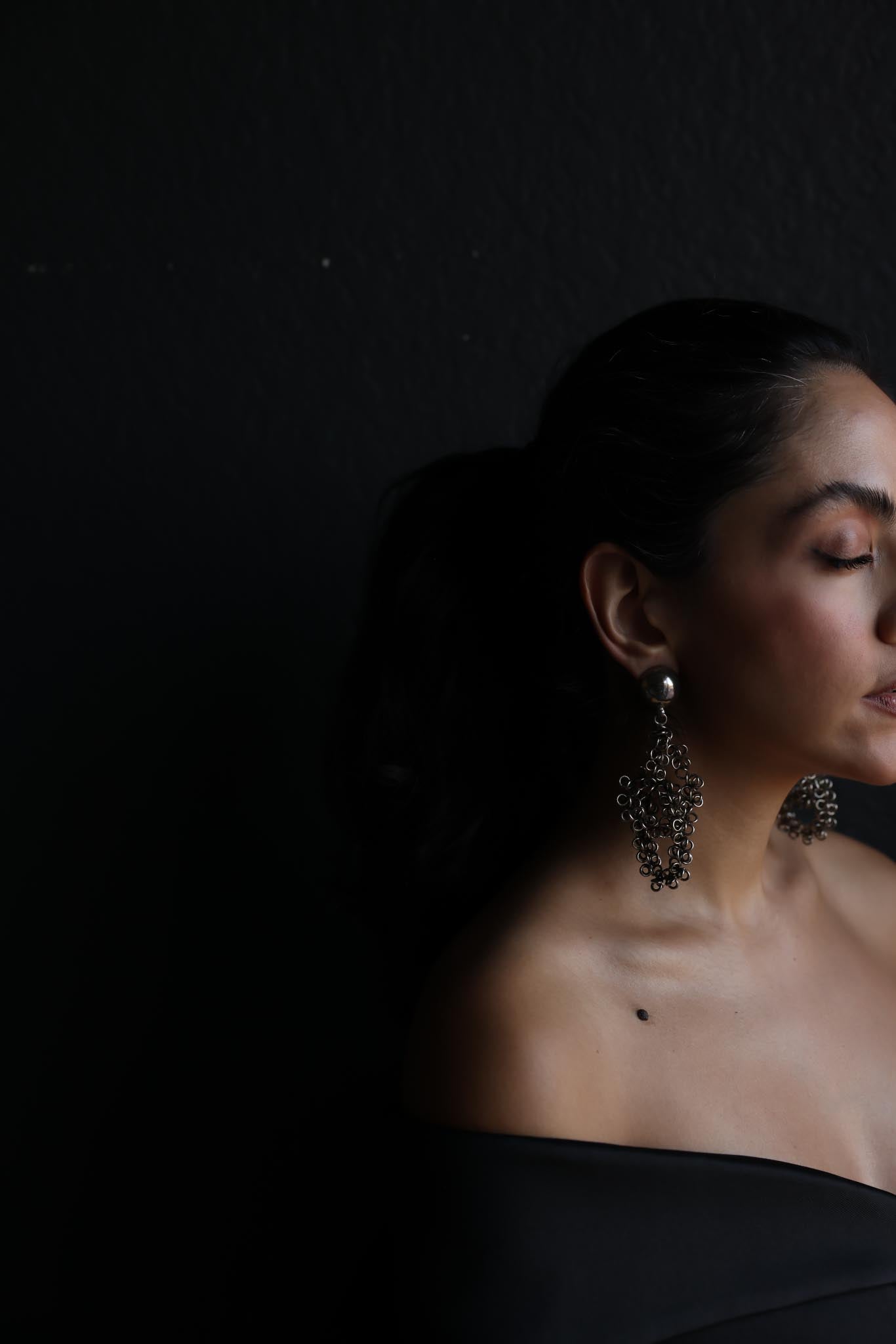 Silver-Tone Sculptural Chain Drop Earrings