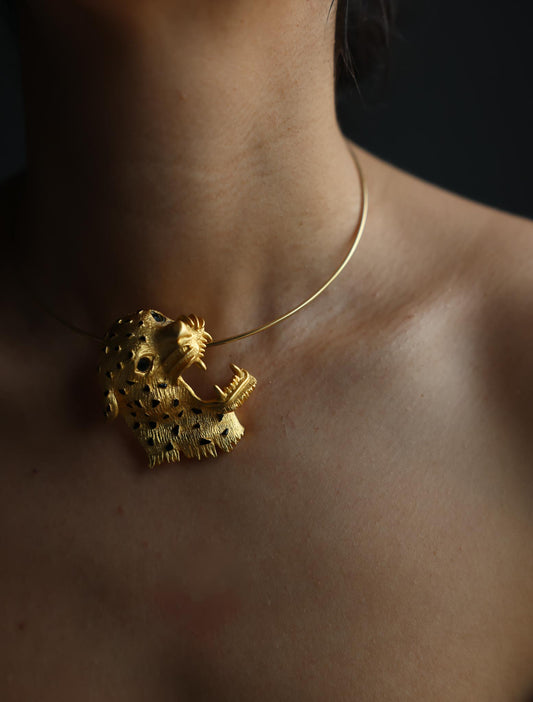 10K Gold Leopard Head Pendant Necklace