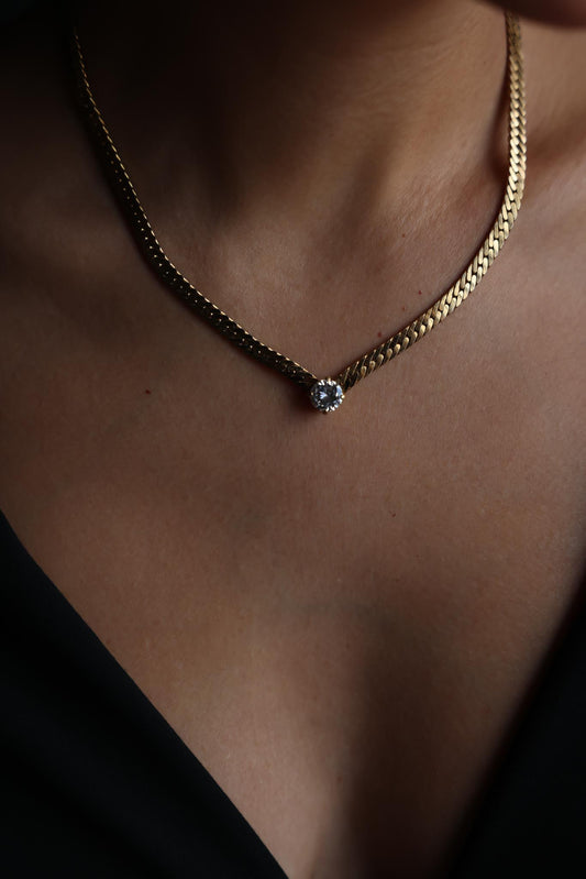 Gold-Plated Necklace with Rhinestone Center
