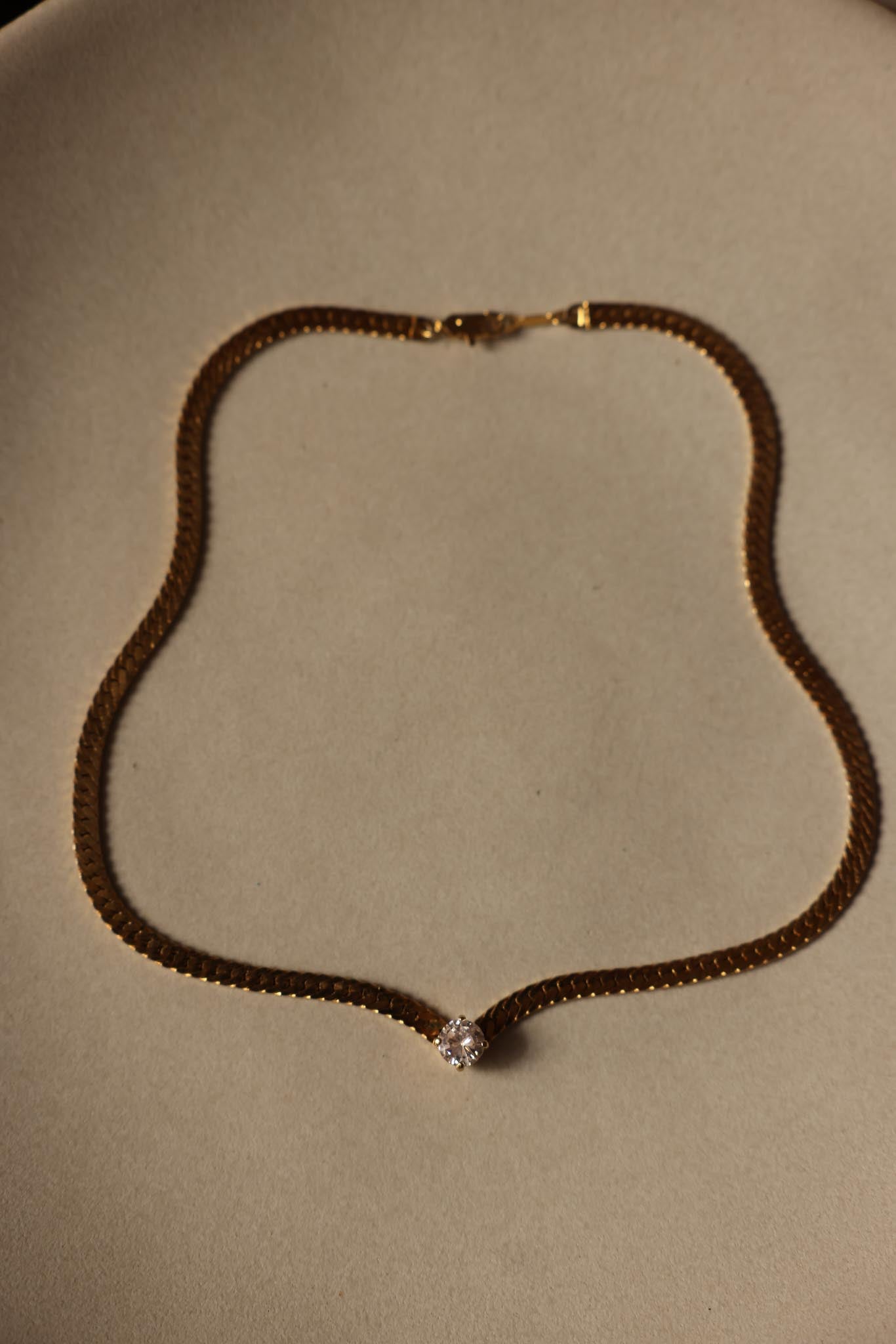 Gold-Plated Necklace with Rhinestone Center