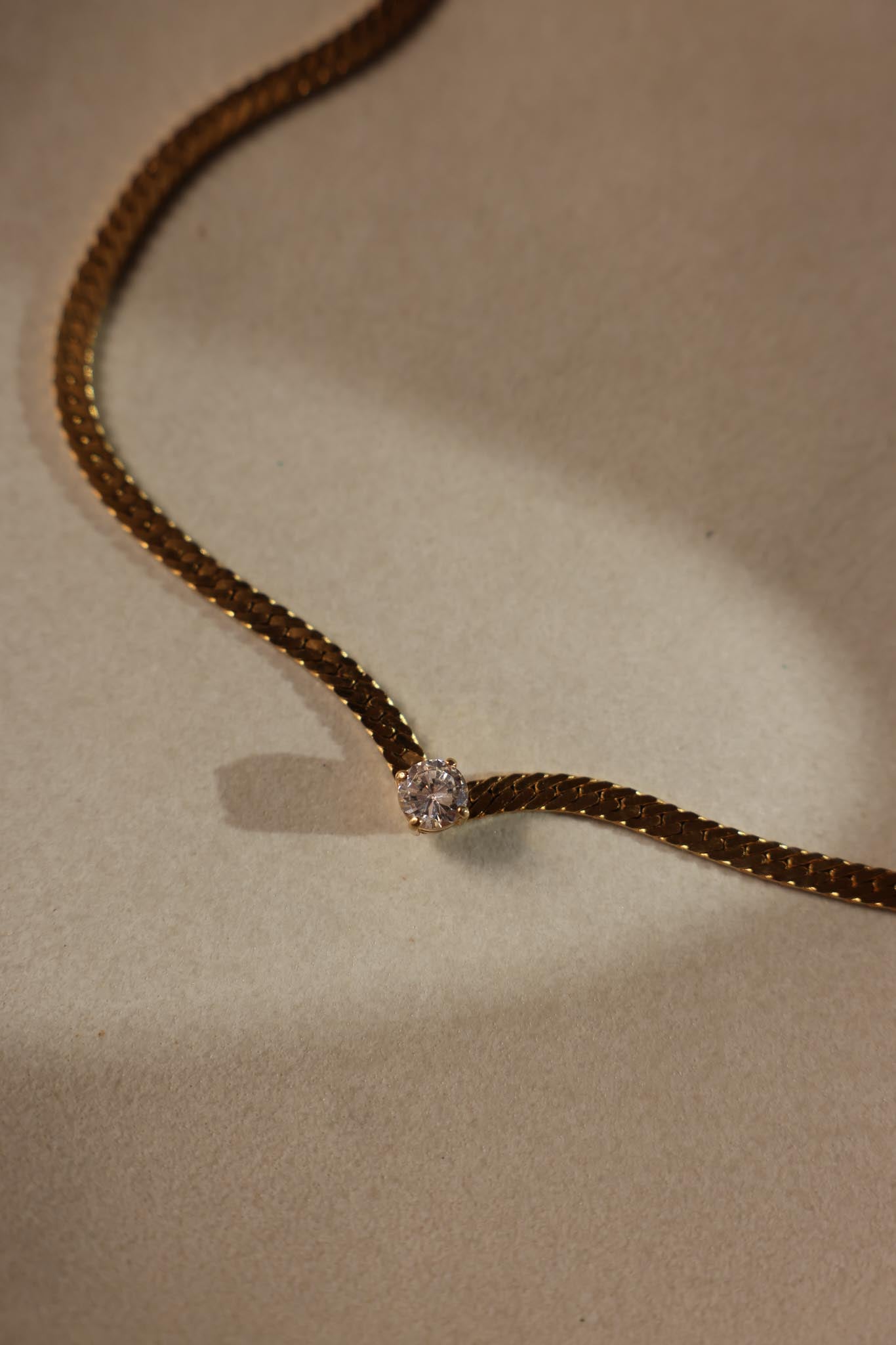 Gold-Plated Necklace with Rhinestone Center