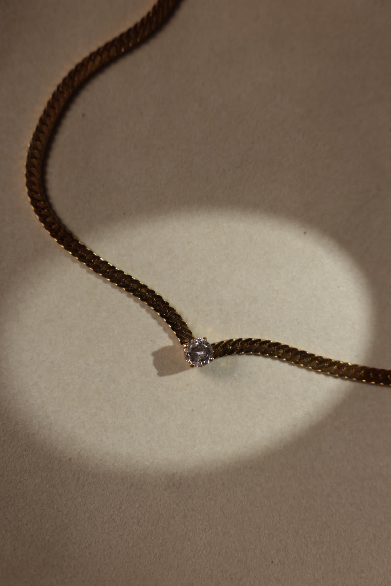 Gold-Plated Necklace with Rhinestone Center