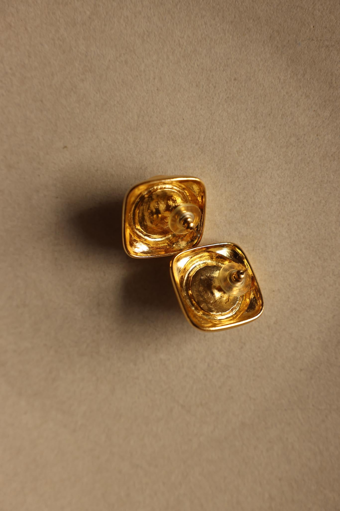 Golden Square  Pearl Earrings|Vintage Baazaar 