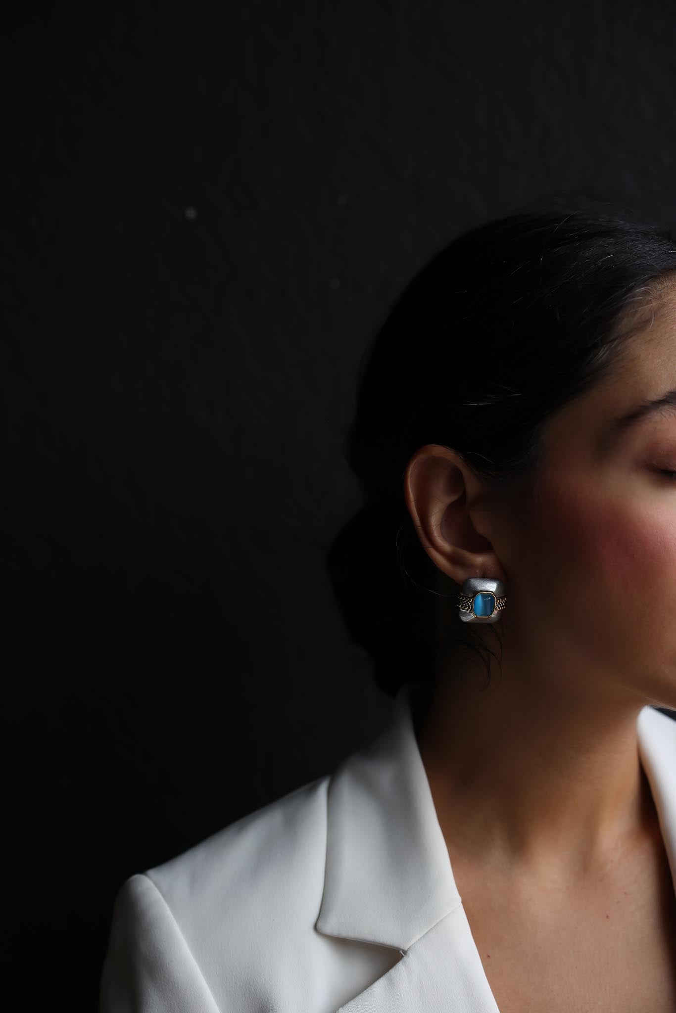 Two-Tone Blue Square Earrings