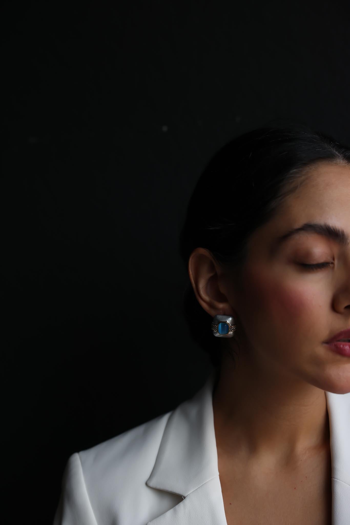 Two-Tone Blue Square Earrings