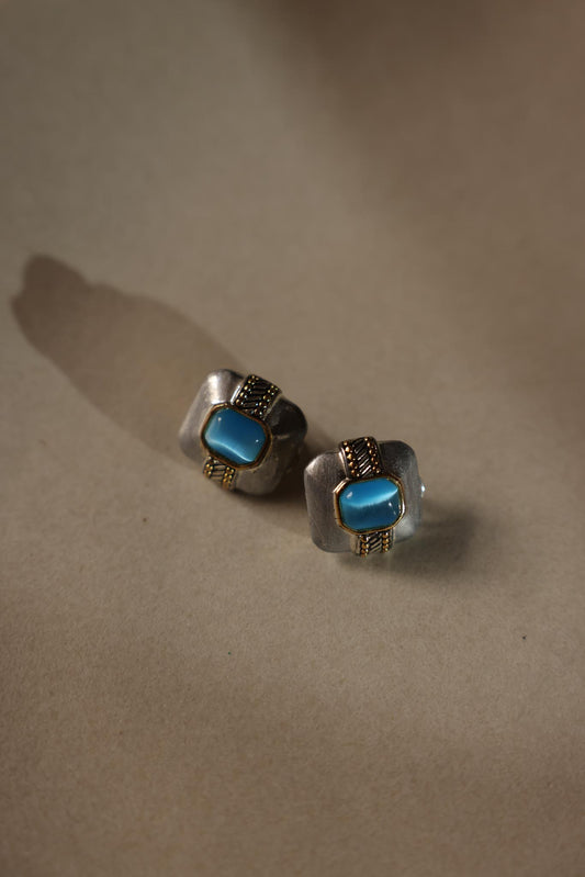 Two-Tone Blue Square Earrings