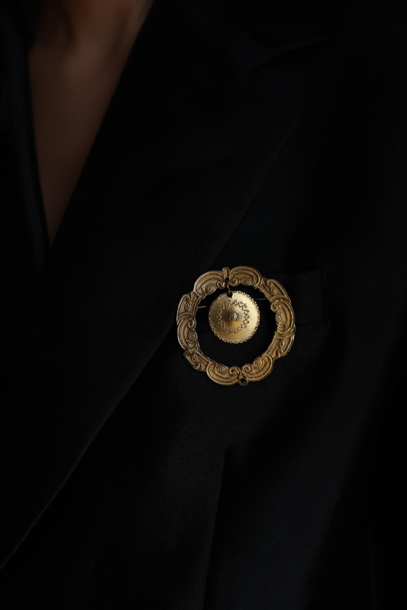 Gold-Tone Ornate Circular Brooch