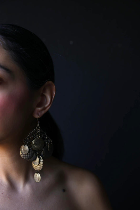Brass Cascade Disc Earrings|Vintage Baazaar 