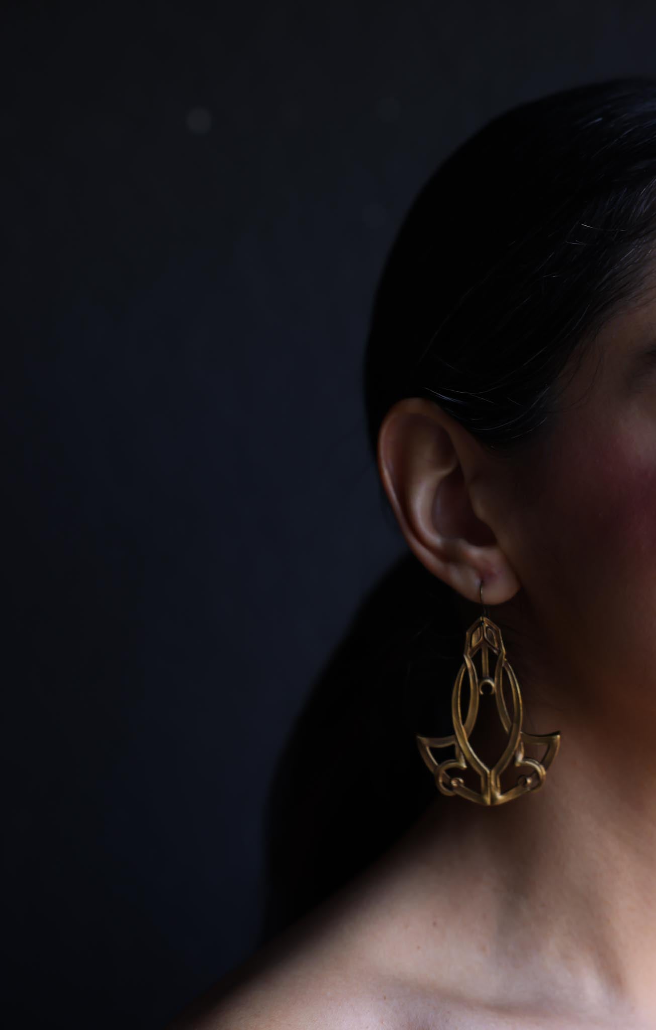 Art Nouveau Brass Drop Earrings|Vintage Baazaar 