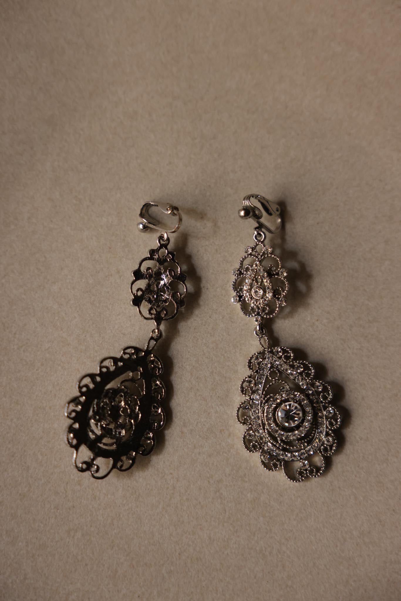 Crystal Filigree Teardrop Clip-Ons|Vintage Baazaar 