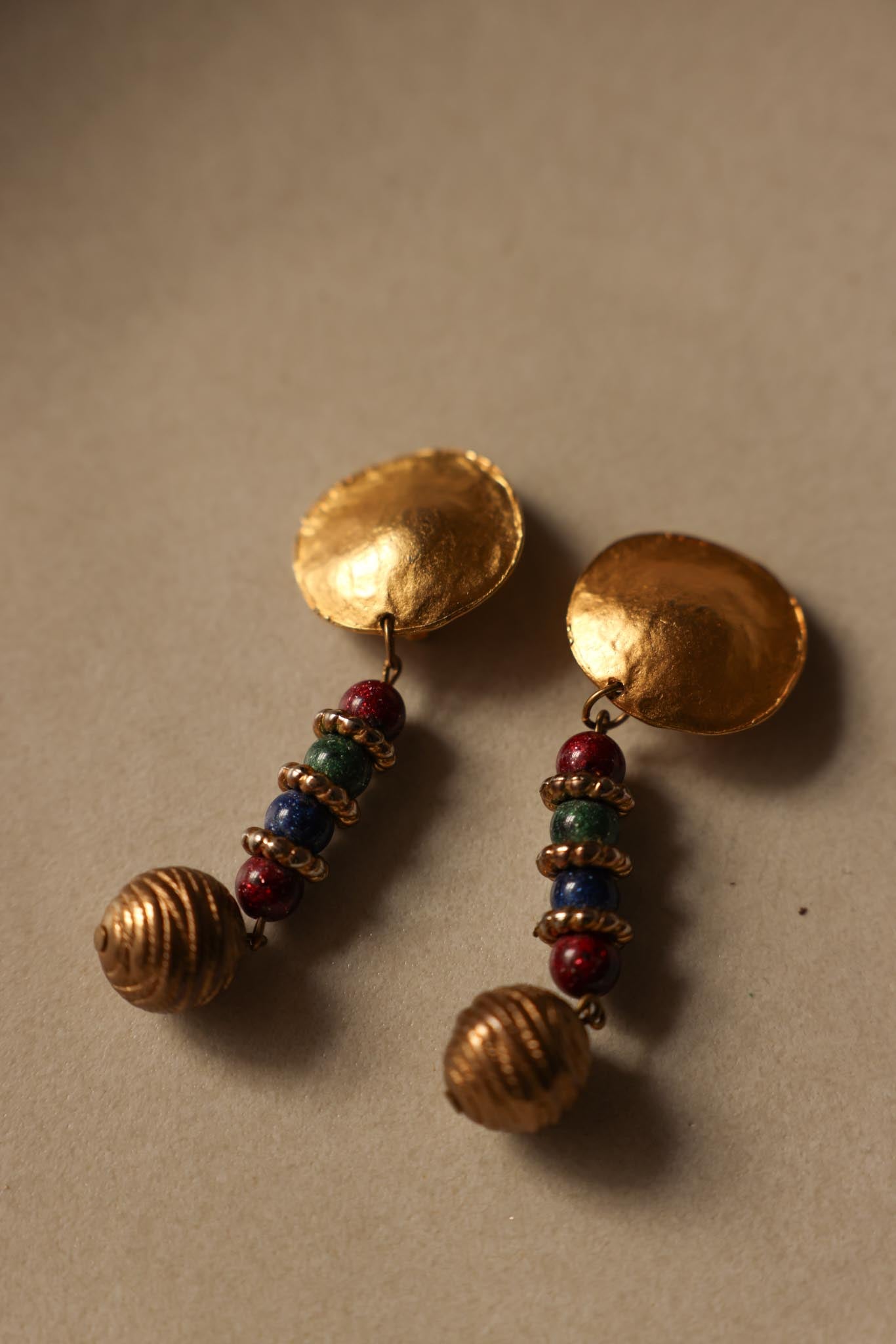 Matte Gold Beaded Drop Clip-On Earrings